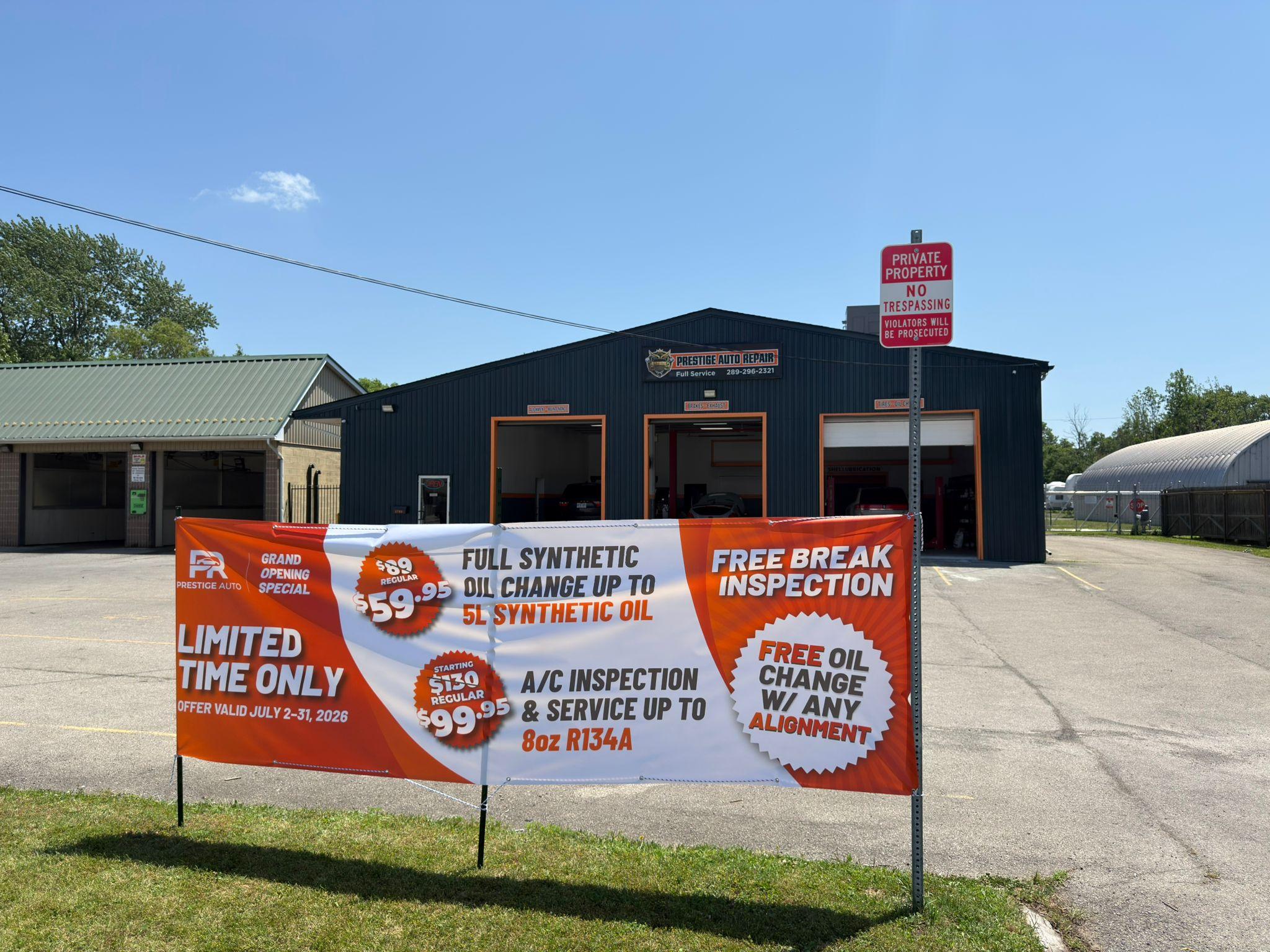 Prestige Auto grand opening special offers banner